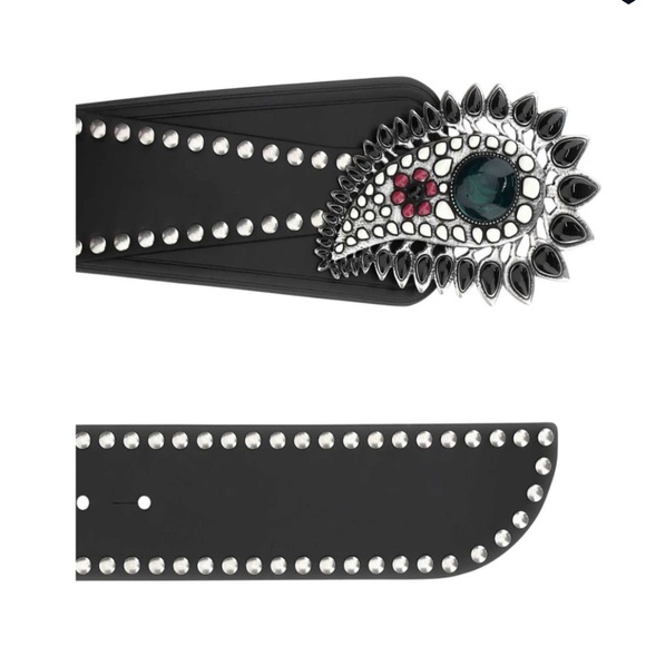 ISABEL MARANT Aliette Black Studded Leather Belt with Stone Accents NEW - 75cm main image 5